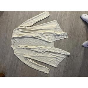 Pink Republic Cream Lace Trim Open Front Knit Cardigan | Boho Country Chic